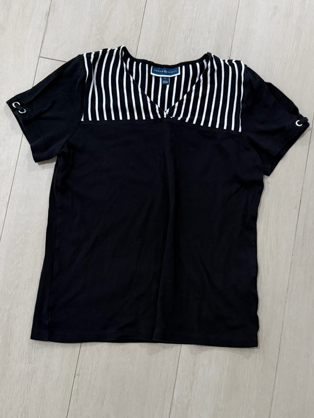 Karen Scott Black and White Striped T-Shirt